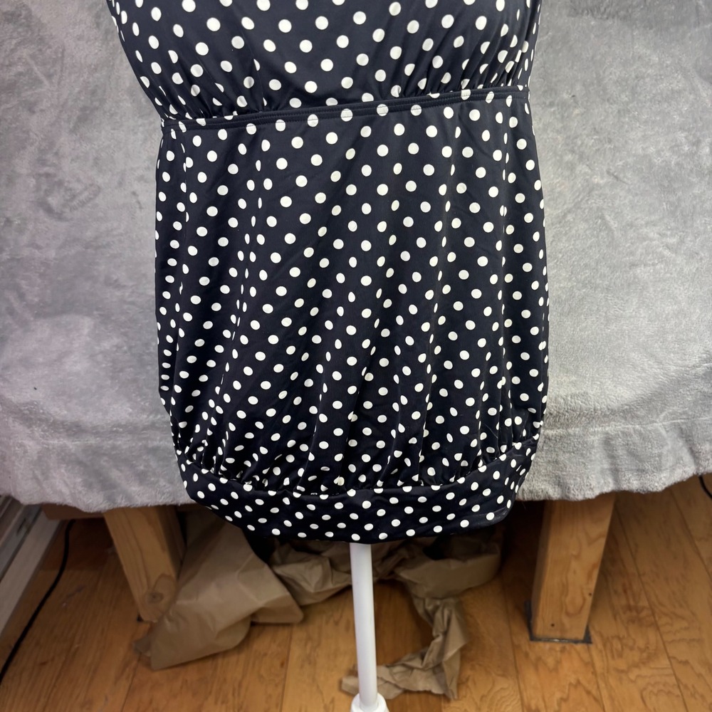 Lands End Tankini Top Womens 12 Black White Polka Dot Halter Built-in Bra Retro - Picture 3 of 14